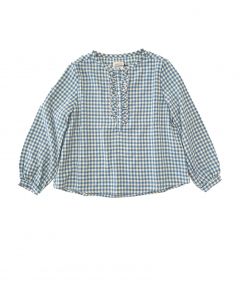 Blouse With Stand And Volant Blue check