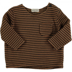 Striped warm fleece sweater caramel